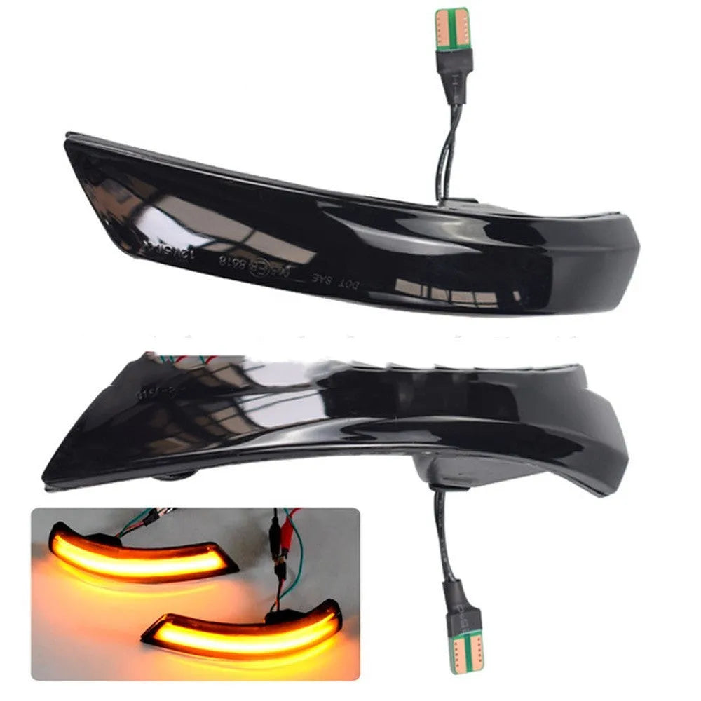 Ford Focus rearview mirror waterfall light accessory in ABS with yellow or yellow/blue LED options
