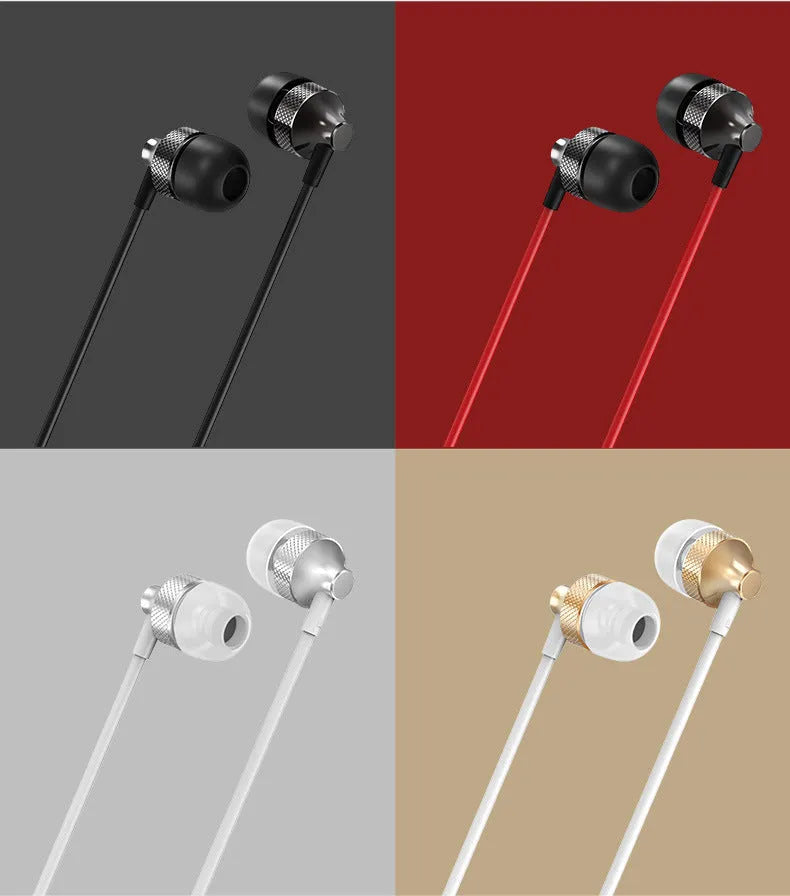 Copper Metal Fever Heavy Bass in-ear headphones with wheat cable and microphone in black colour.