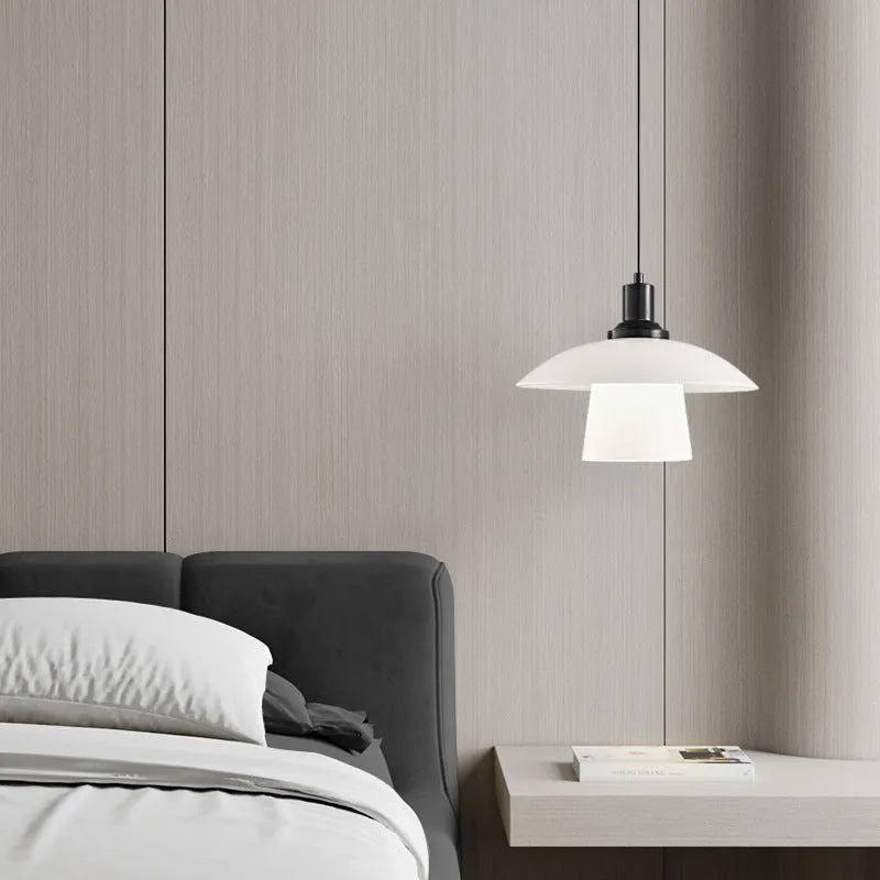 Black glass bedside droplight pendant with Italian minimalist design