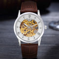 Gold shell men's automatic mechanical watch with brown leather strap, 40mm dial, white surface