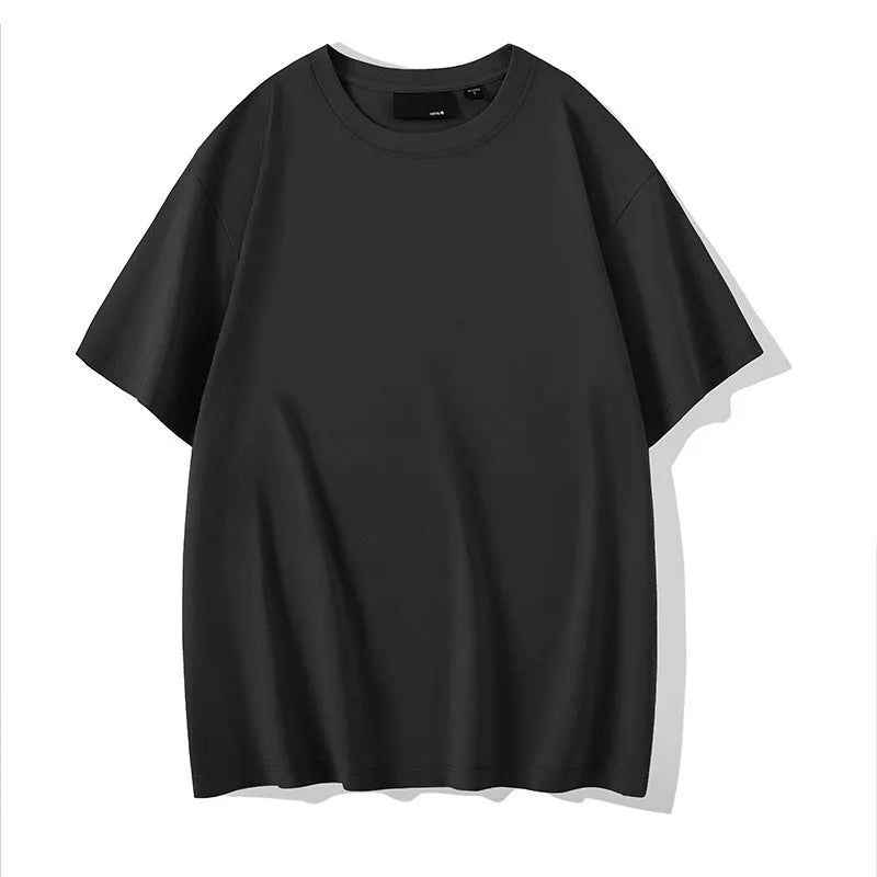 Cotton round neck T-shirt with drop-shoulder sleeves in solid colour options