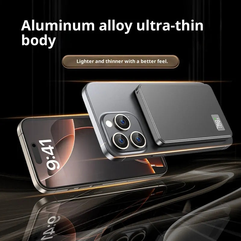 Ultra-thin magnetic power bank with lanyard, alloy shell, and digital display