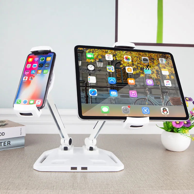 Desktop double stand aluminium alloy phone holder in white colour