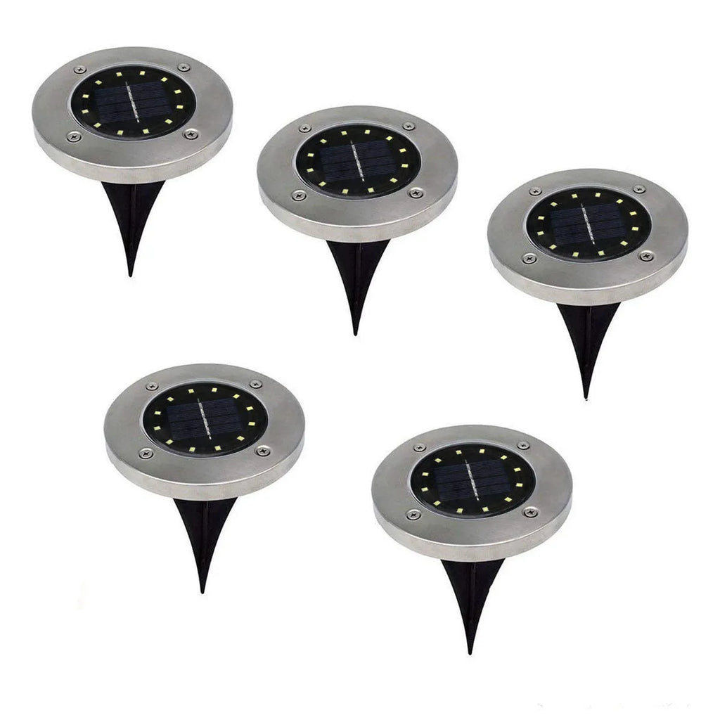 Set of 4 stainless steel and PP solar underground lights with 8 LEDs, 12x12x13cm, for garden paths