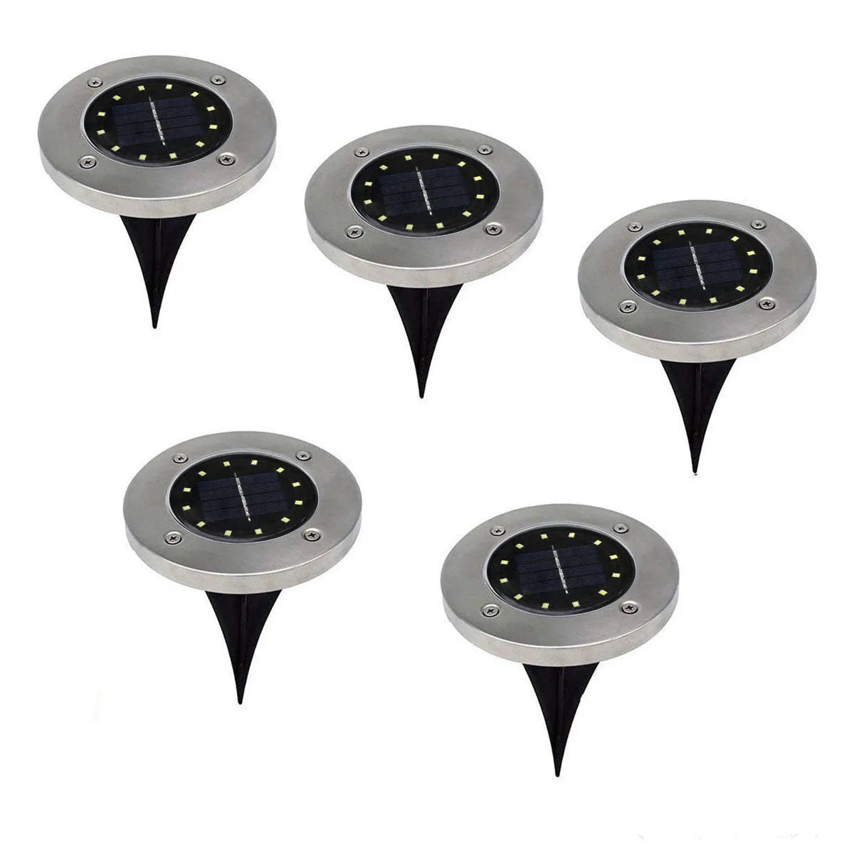 Set of 4 stainless steel and PP solar underground lights with 8 LEDs, 12x12x13cm, for garden paths