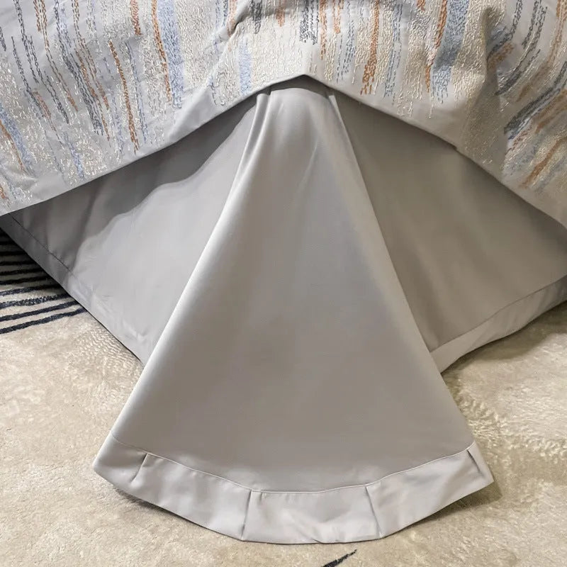 Pure cotton four-piece bedding set with embroidery in Dove Gray, includes quilt cover and pillowcases