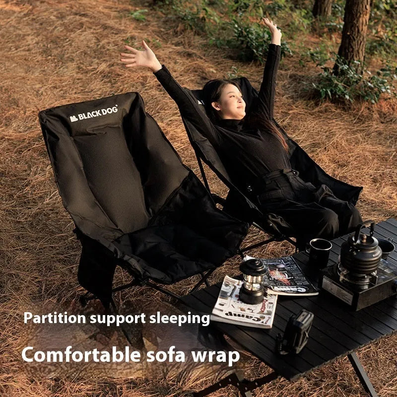 Night Black portable camping recliner folding chair with Oxford cloth and steel frame
