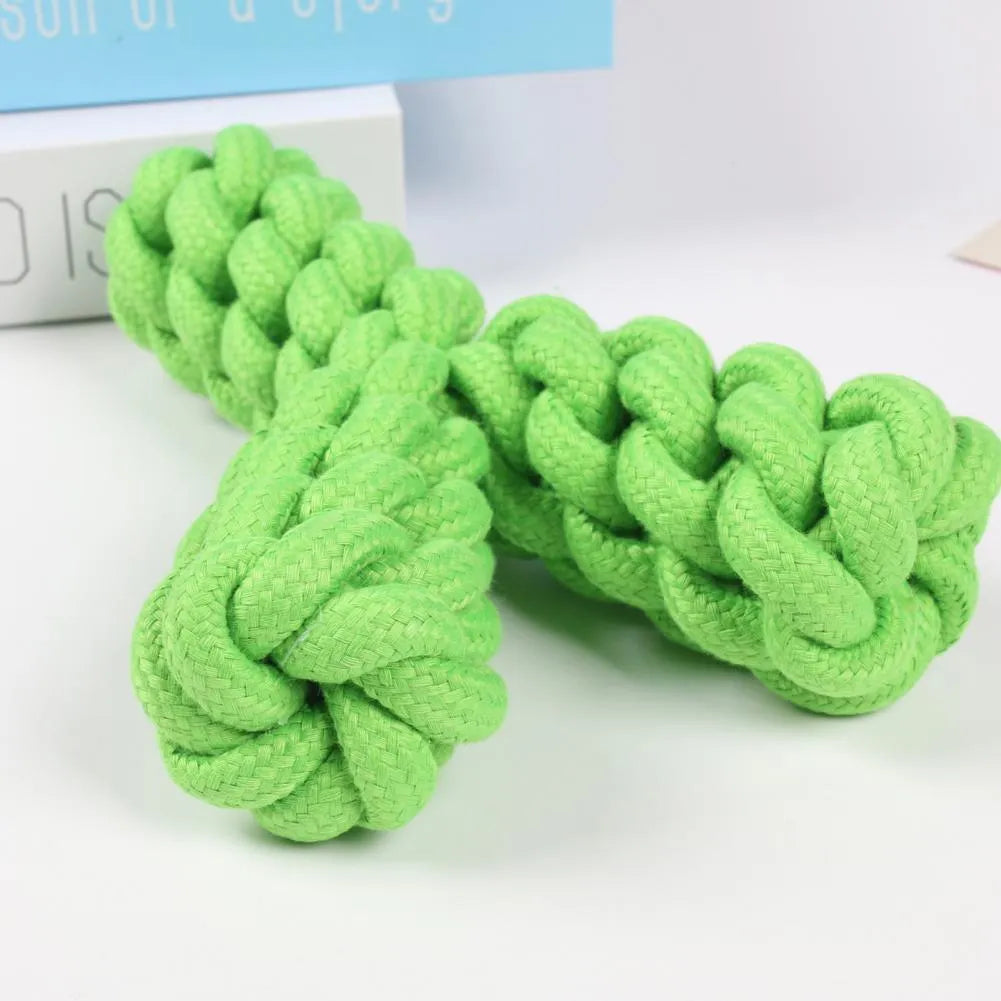 Y-shaped cotton rope dog toy for large dogs in blue, green, or yellow colours