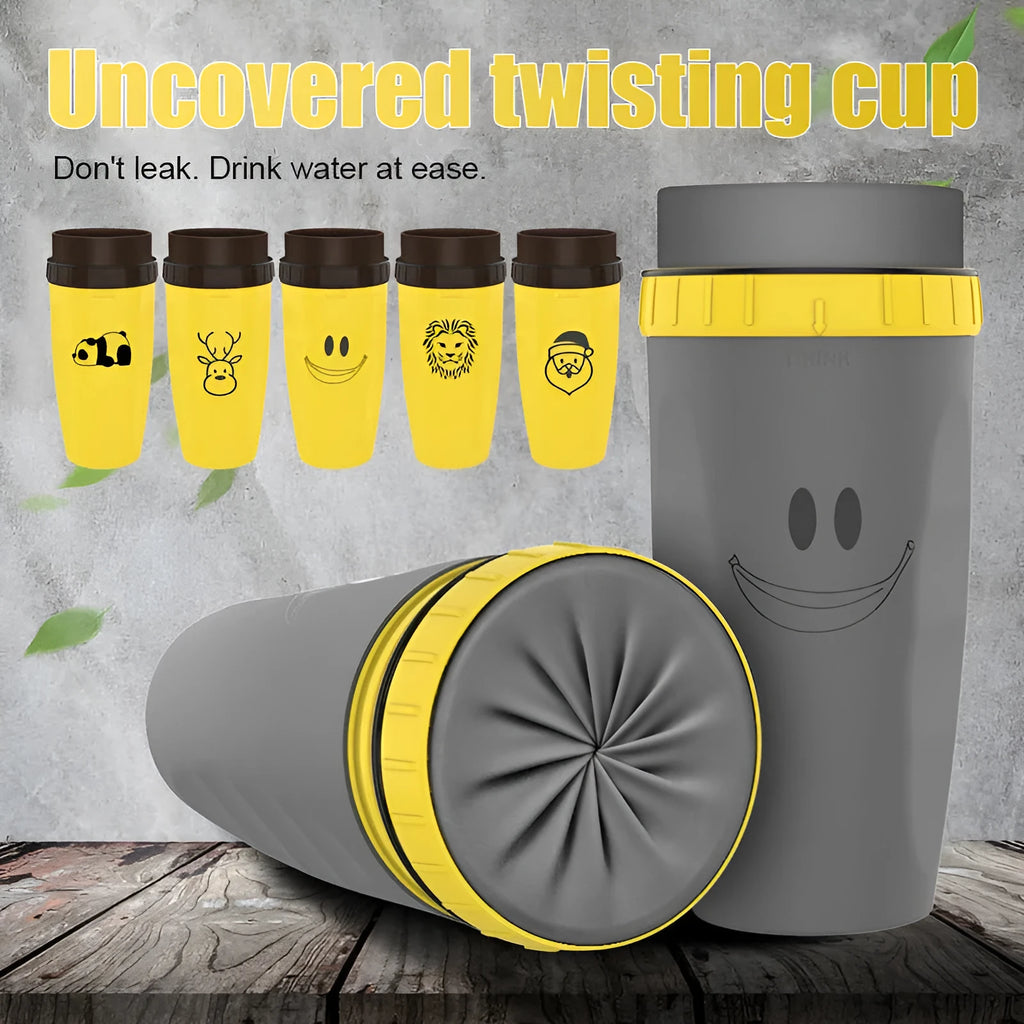 Twist-top double-walled insulated travel cup with cartoon design and silicone seal, 300ml capacity