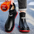 Large size fixed velvet rain boots in beige for men and women PVC upper round toe flat heel