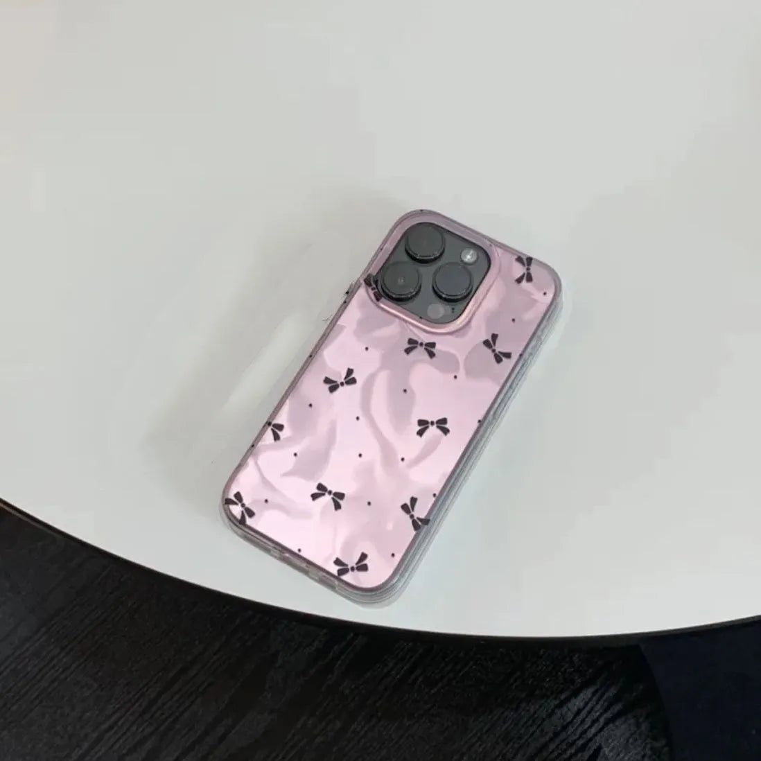 Silver water ripple bow TPU phone case for iPhone with three-dimensional relief design