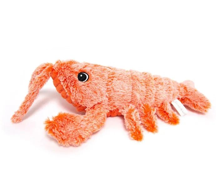 Electric jumping shrimp cat toy, USB rechargeable simulation lobster plush in random colour, 35 cm tall