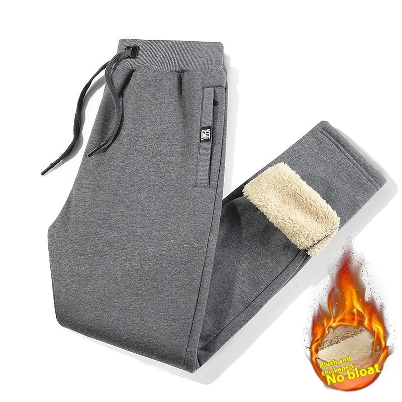 Men's grey fleece-lined cotton track pants with elasticated waist in plus size