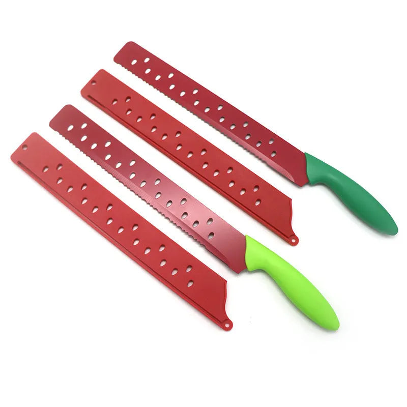 Stainless steel watermelon cutter knife 43.5cm long with flat finish on light background