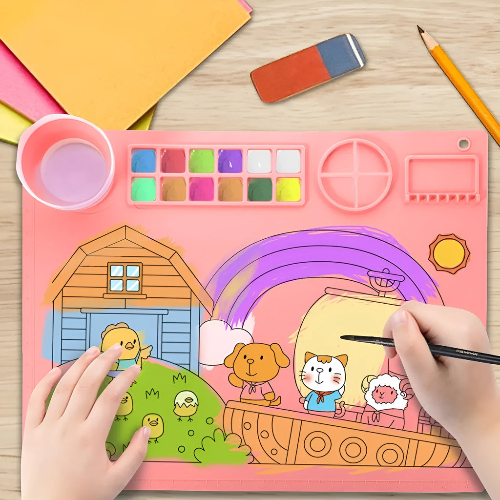 Silicone painting mat with optional double bowl design for watercolour and oil painting in various colours