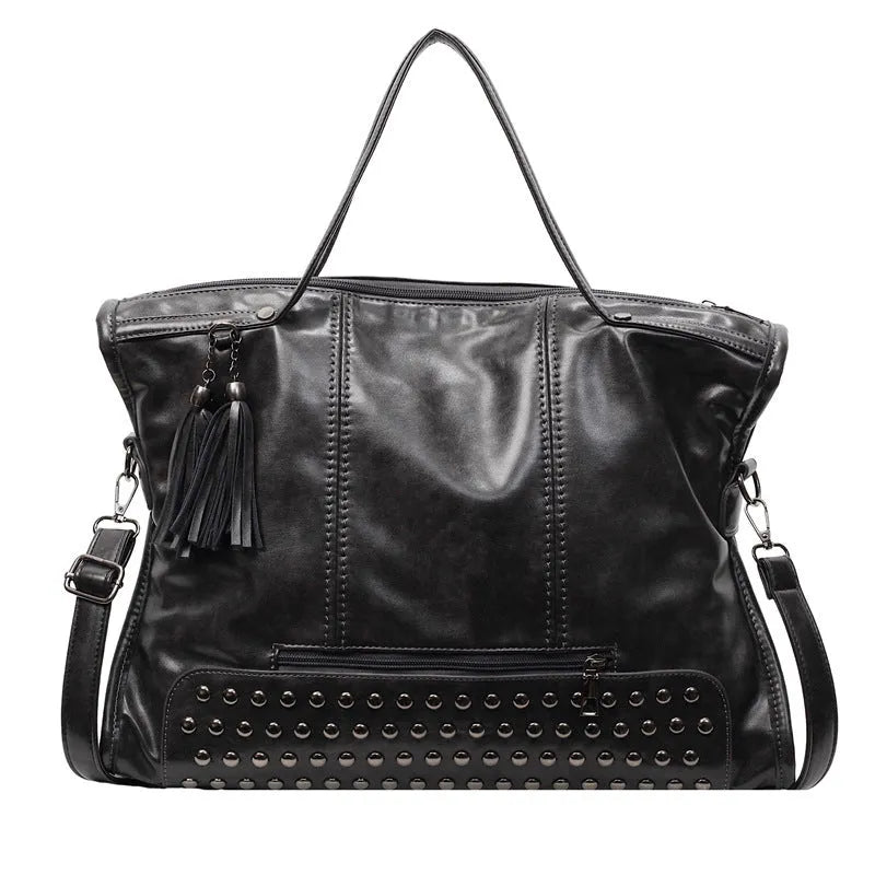 Women's messenger bag with rivet detail, large capacity, horizontal square shape, available in multiple colours