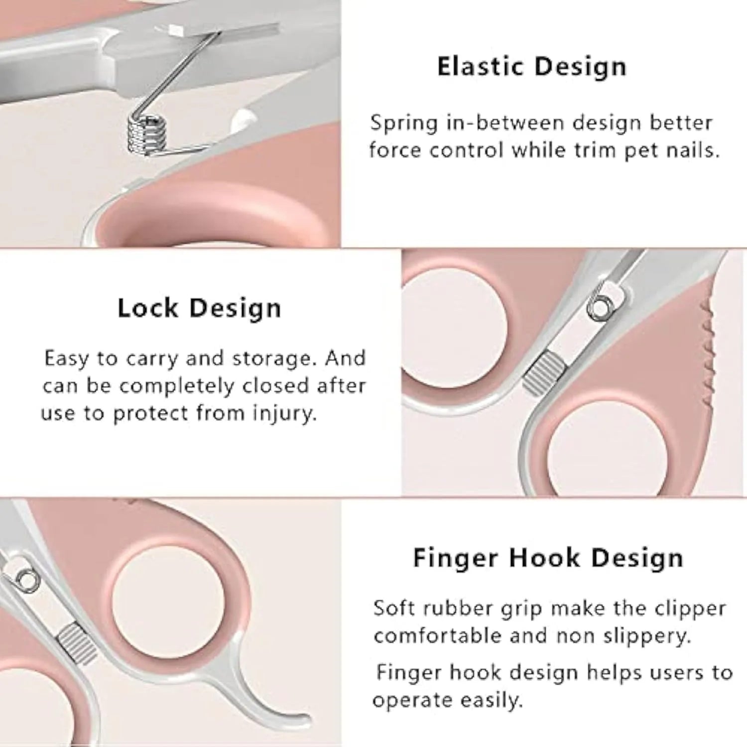 Grey and pink angled pet nail clippers with safety guard and rubberised handles.