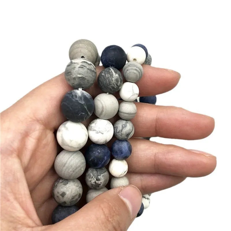 Handmade natural stone bead bracelet in U-shape with planet stone starry design