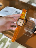 Brown transparent Apple Watch compatible strap showing transparent brown colouration