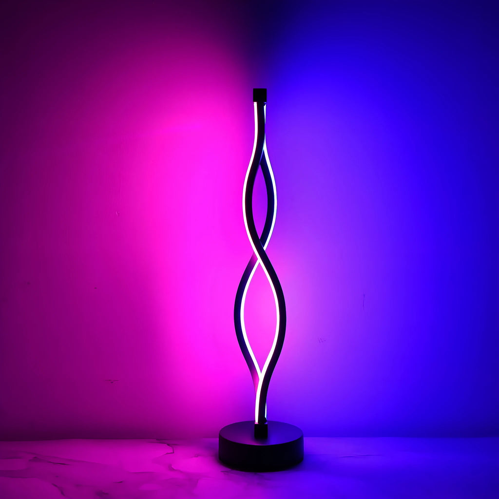 Black aluminium USB desk lamp with button control for three colour dimmable lighting.