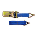 Steel and polyester ratchet tensioner binding strap with double hooks for cargo securement