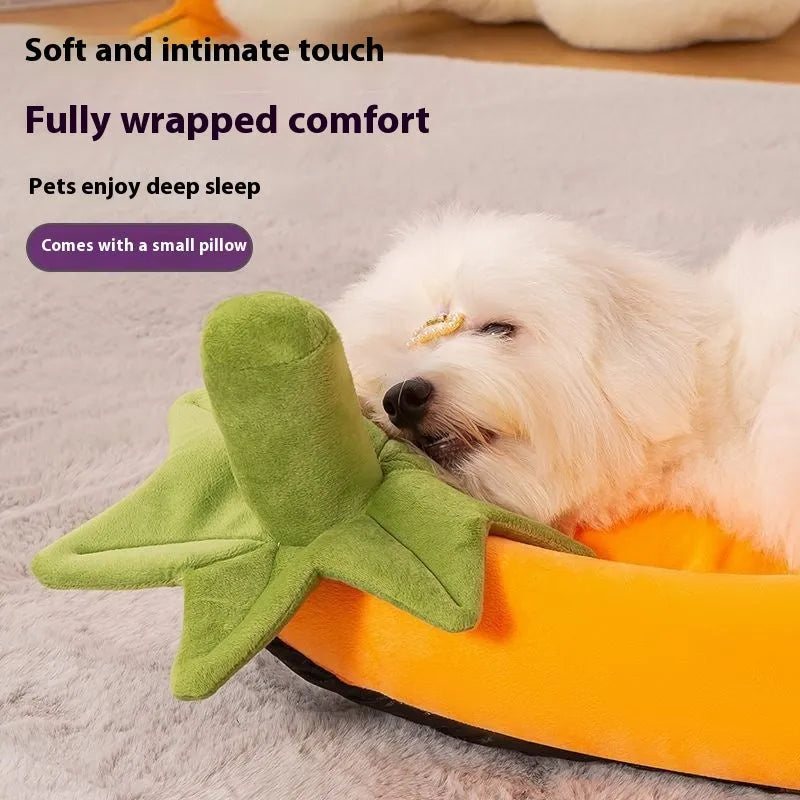 Washable dog bed mat with removable cloth cover in brown, shown in a large size.