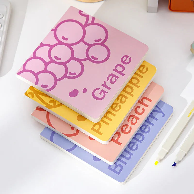 14.5cm square notebook with special paper cover showing fruit embossed design options