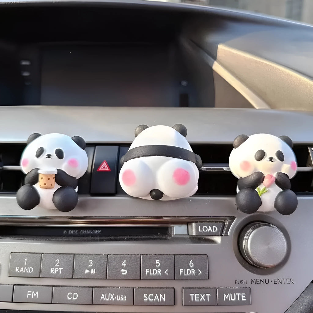 Cute panda car vent perfume decoration in one of three designs: Milk Tea Panda, Flower Panda or Back Panda