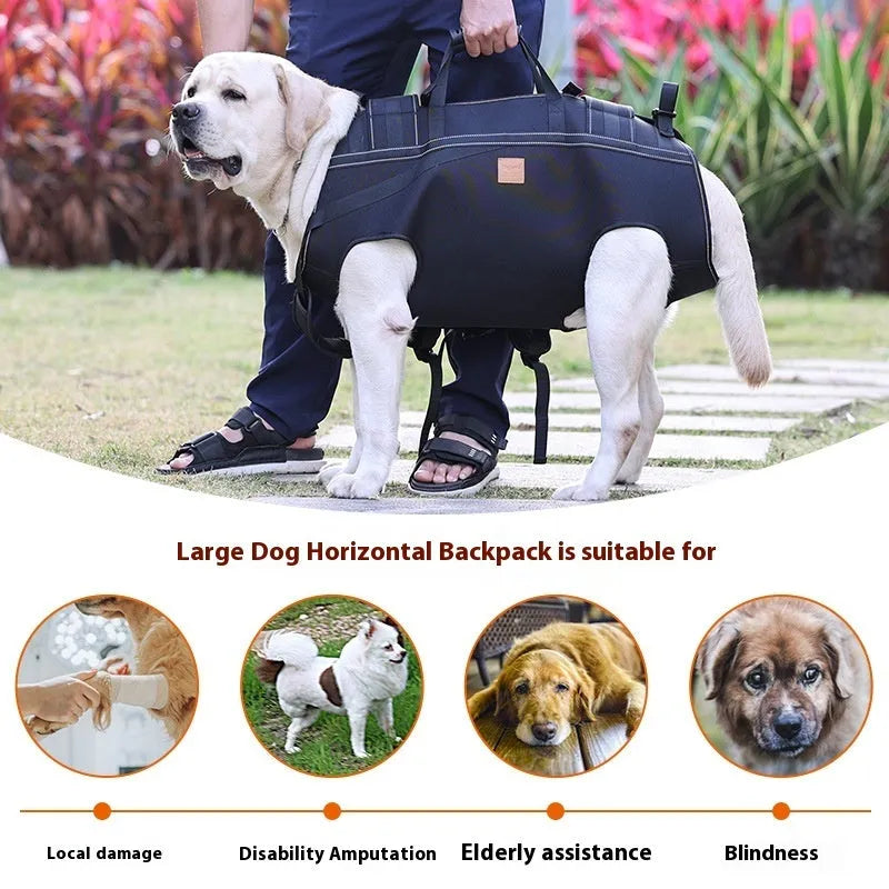 Black Oxford cloth dog backpack carrier for medium and large breeds in three size options