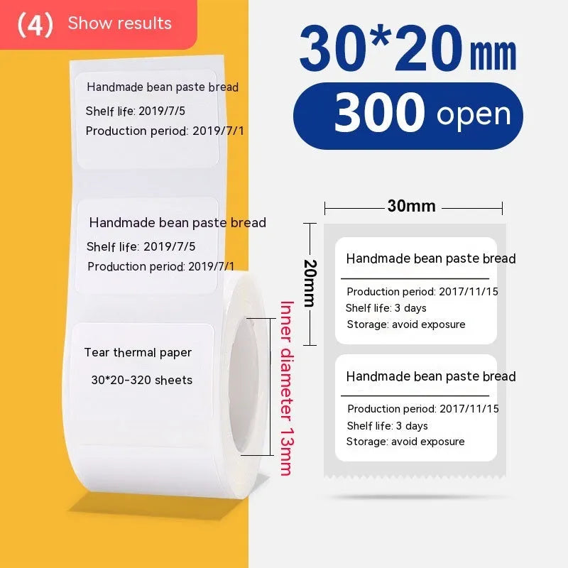 Roll of 40x40mm white thermosensitive paper labels with bright film coating for thermal printing