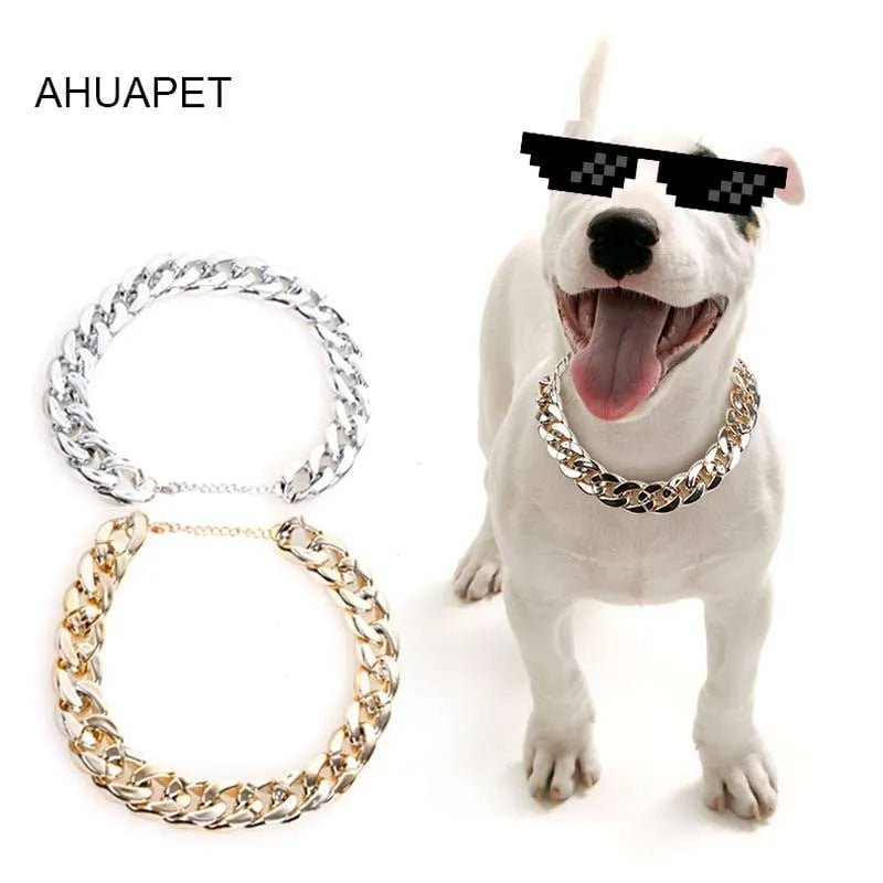 Gold colour geometric pendant dog collar with twisted chain adjustable 21-50cm