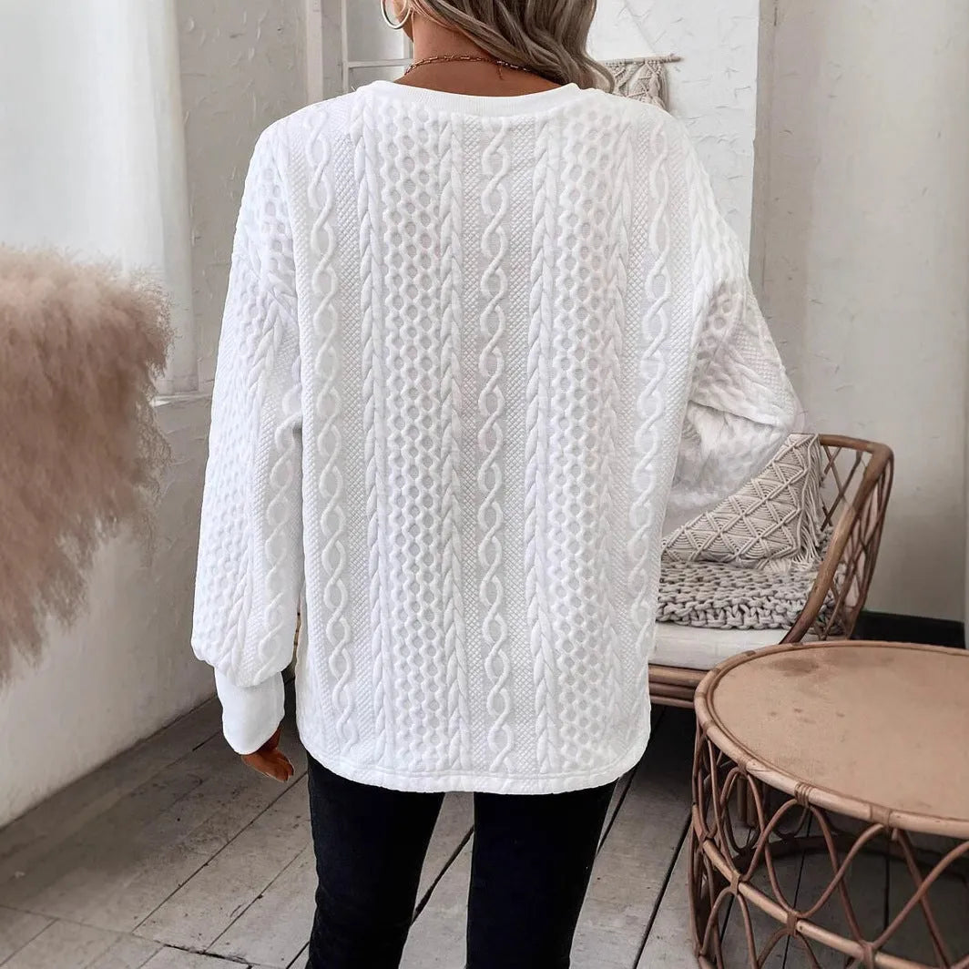 Men's loose fit long sleeve T-shirt in Milky White with 3D pattern detail