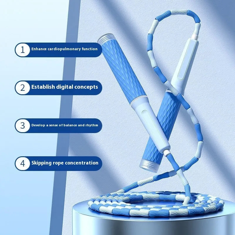 Children's bamboo bead skipping rope in blue with soft non-knotted design