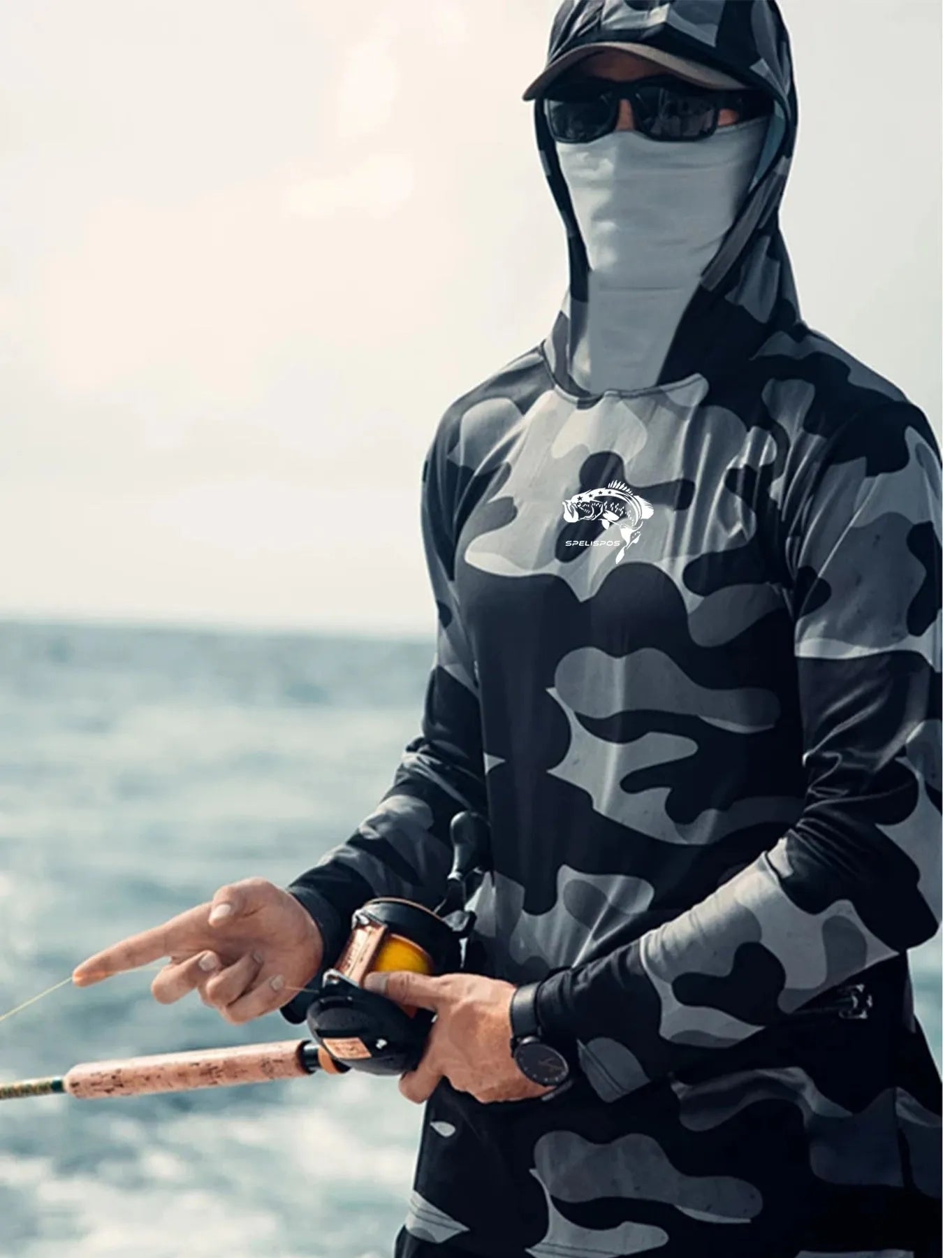 Huk Pursuit long sleeve fishing shirt with crew neck and mesh side panels for breathability.