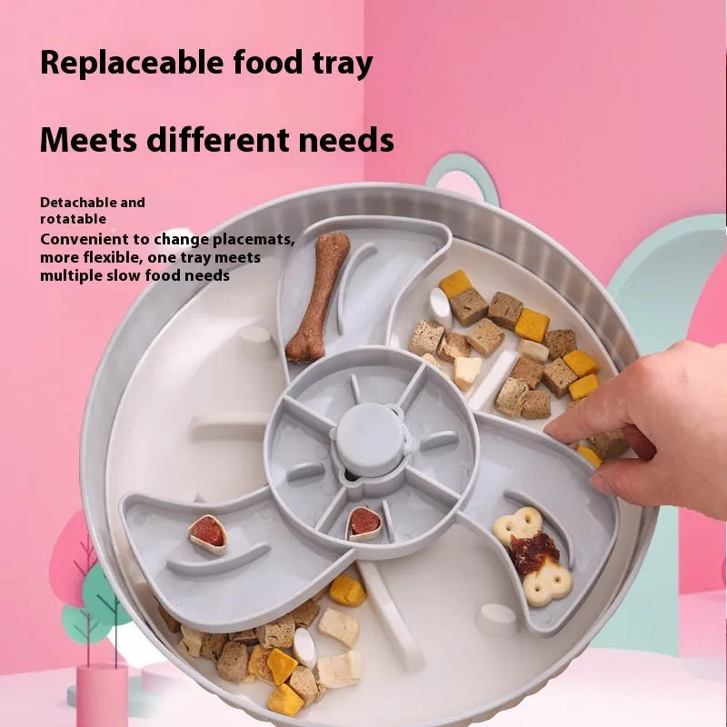 Interactive dog slow feeder bowl with blue silicone licking mat featuring a windmill pattern design.
