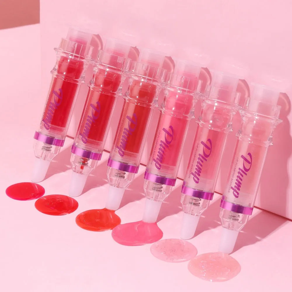 New Tube Lip Gloss in six colours showing shiny, mirror finish on lips.