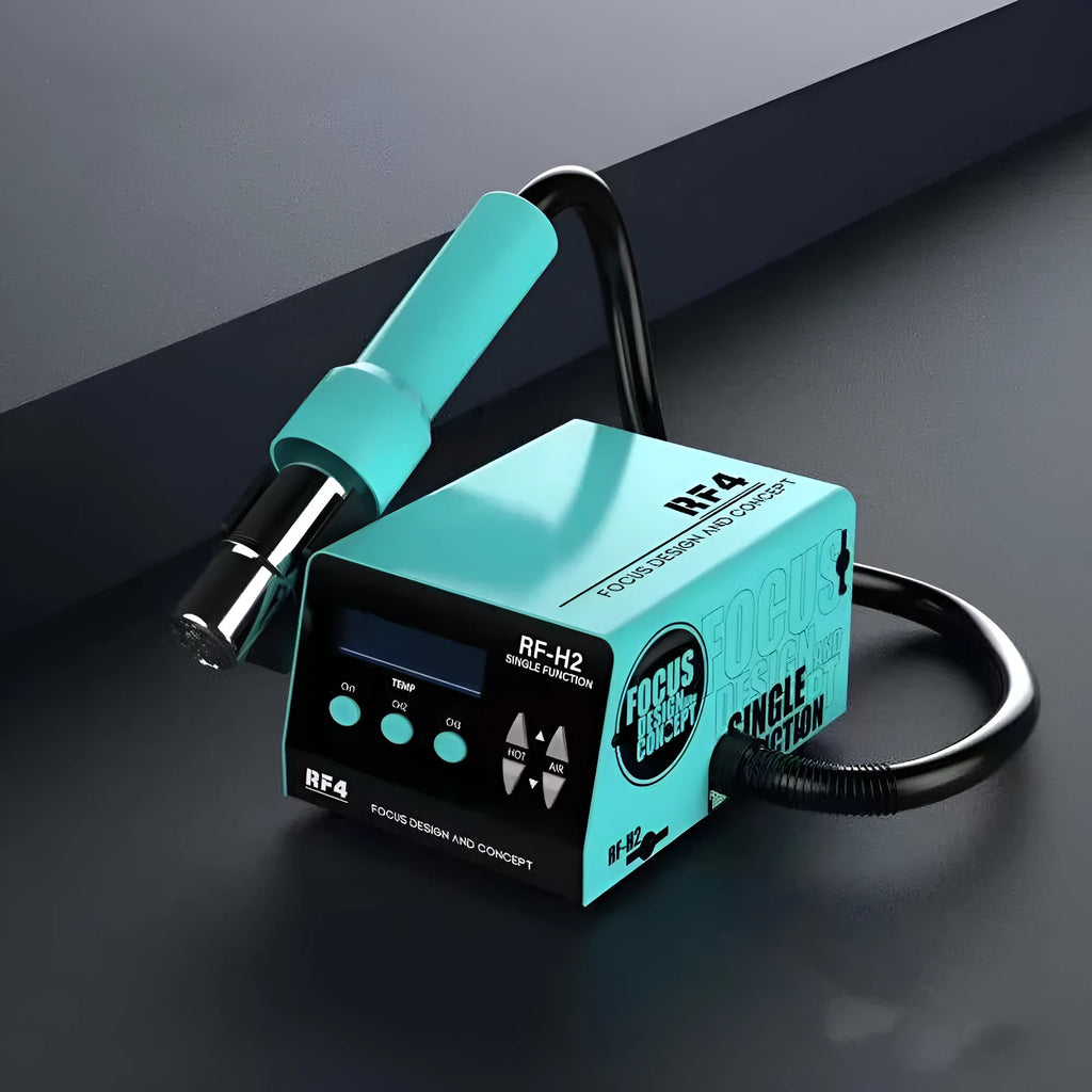 RF4H2 digital display hot air gun with three nozzle attachments and sleep handle rack