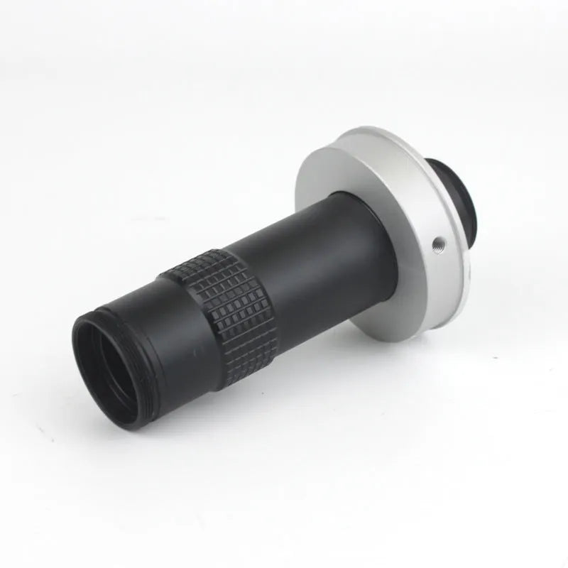 Black industrial monocular camera lens for 130x magnification with 60-300mm working distance.