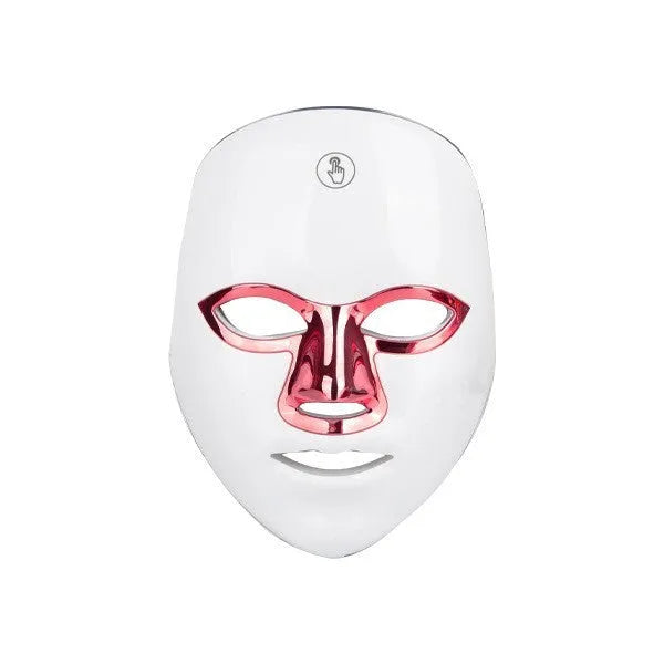 Rechargeable LED facial beauty mask with manual touch controls in black gold edge colour