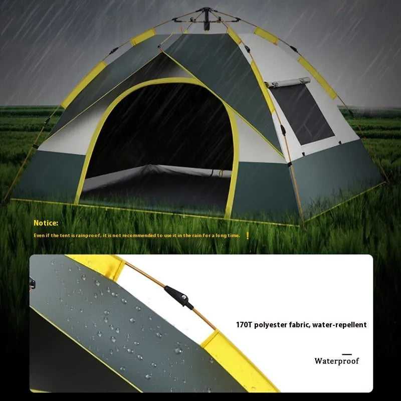 Dark green and silver quick-open double-layer camping tent for 3-4 people