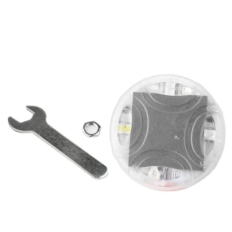 Solar-powered LED valve light for car or motorcycle wheel hub with colourful flashes.