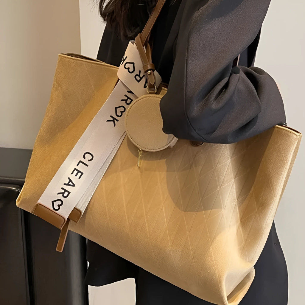 Women's soft polyester shoulder tote bag in horizontal square shape with internal zipper pocket