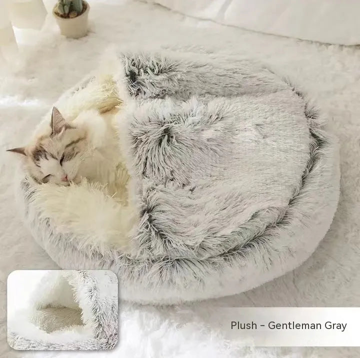 2 in 1 round plush pet bed with PP cotton filling for dogs and cats, available in brown, 65cm size
