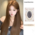 Long straight warm brown wig with centre-parted bangs and lace front construction
