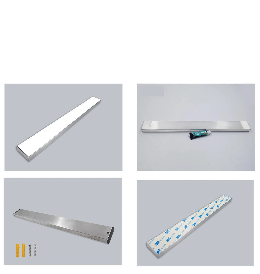 Stainless steel wall-mounted kitchen knife storage rack on white wall