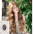 Linen brown curly medium wig with high temperature fibre hair and hair net