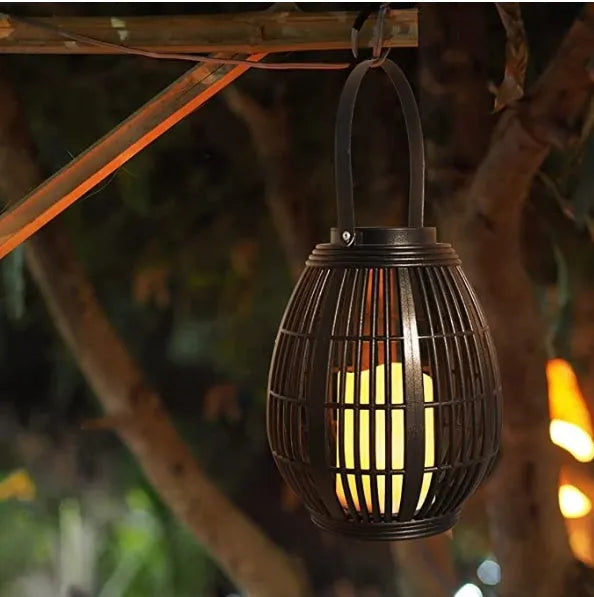 Solar retro rattan garden light with oval design for outdoor patio decoration