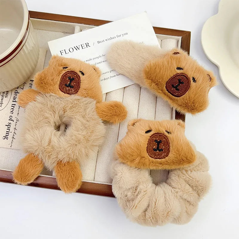 Children's cartoon plush large intestine headdress barrettes for girls with rubber band and BB clip