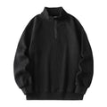 Men's fleece sweatshirt stand-collar long sleeve cotton blend pullover winter top in black
