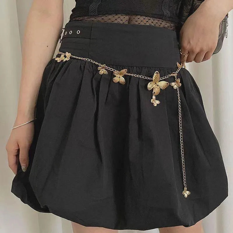 Alloy waist chain with butterfly design in gold or silver colour, 104cm length